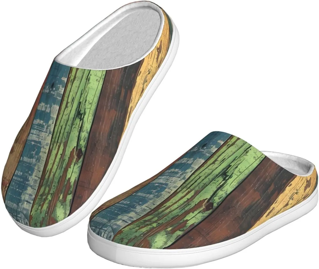 House Slippers for Woman Men Colorful Retro Rustic Wooden Texture Comfy Flannel Women's Slippers Non Slip Home Slippers Shoes