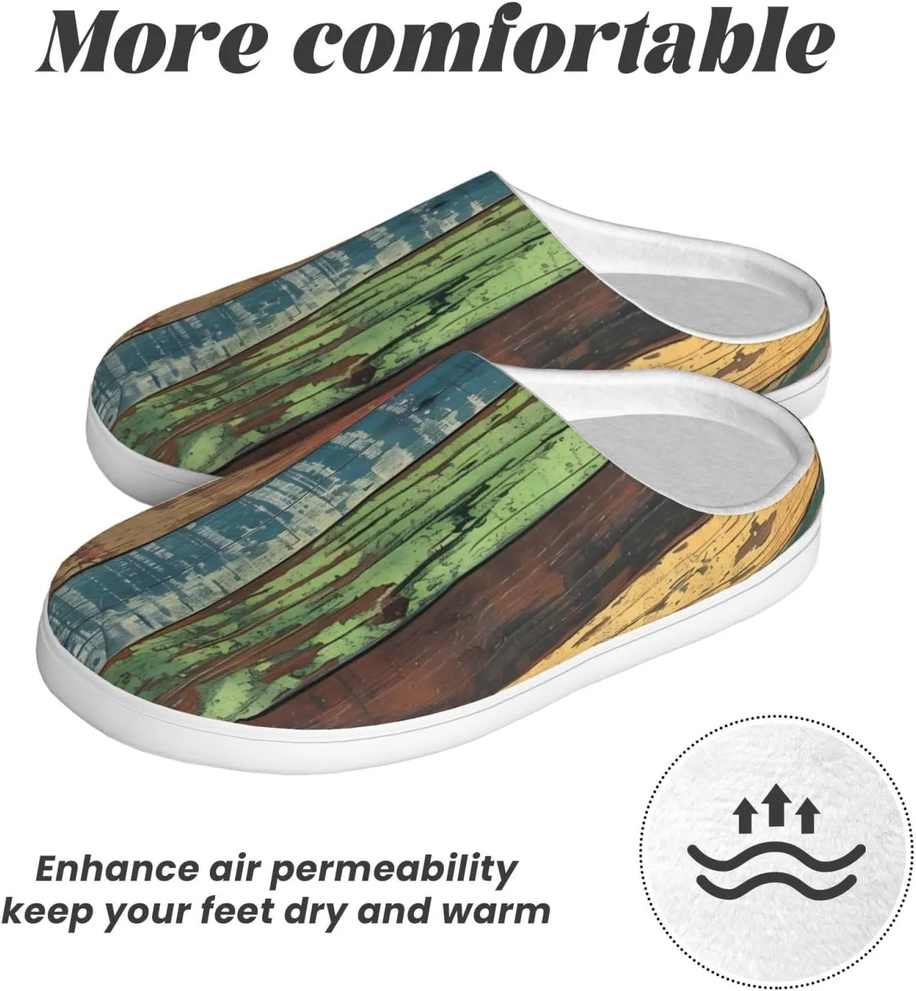 House Slippers for Woman Men Colorful Retro Rustic Wooden Texture Comfy Flannel Women's Slippers Non Slip Home Slippers Shoes