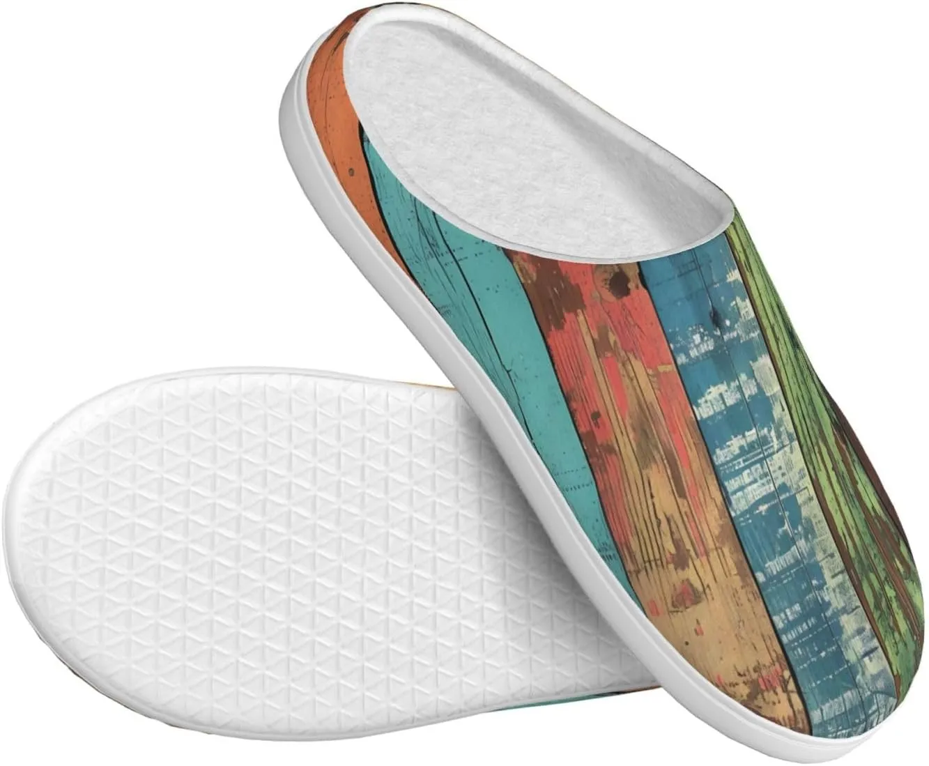 House Slippers for Woman Men Colorful Retro Rustic Wooden Texture Comfy Flannel Women's Slippers Non Slip Home Slippers Shoes