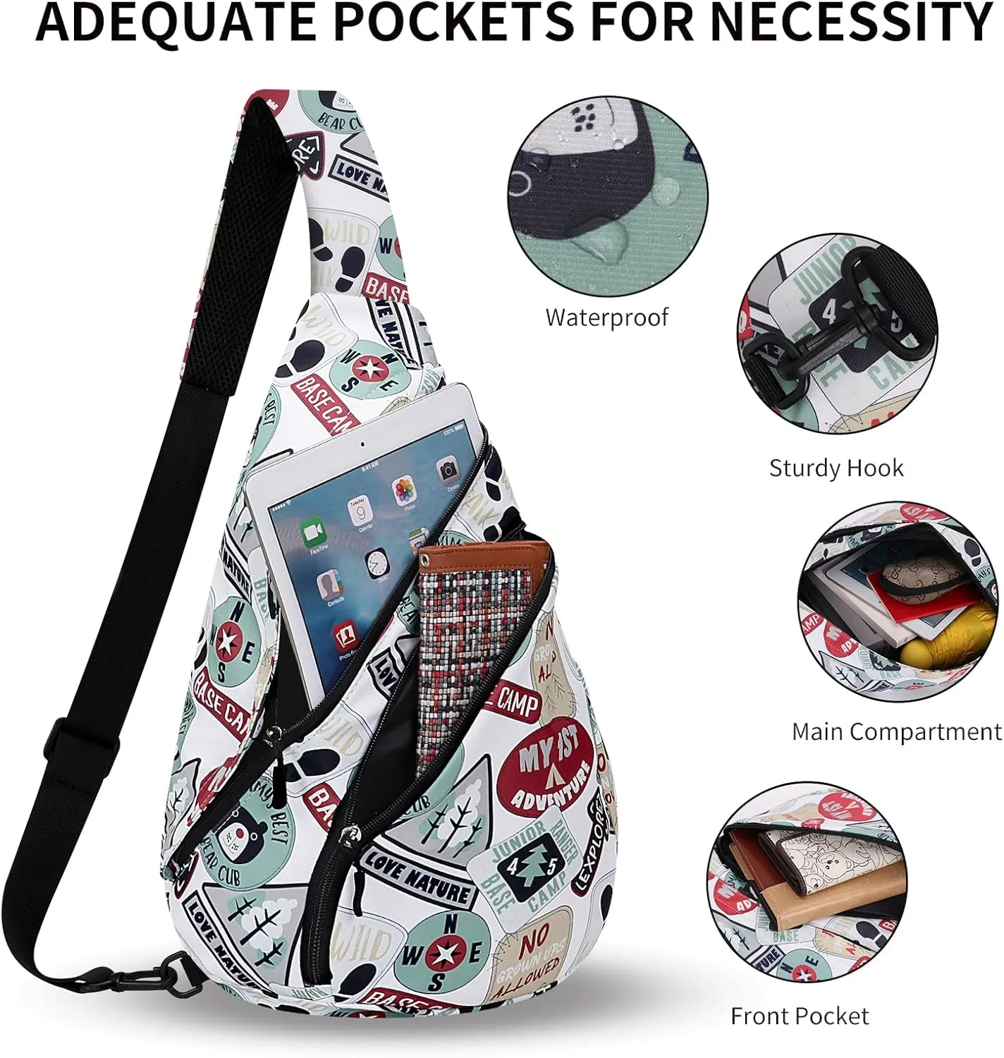 HUA ANGEL Crossbody Sling Bag for Men & Women Lightweight Waterproof Chest Shoulder Bag for Travel Hiking & Everyday Use