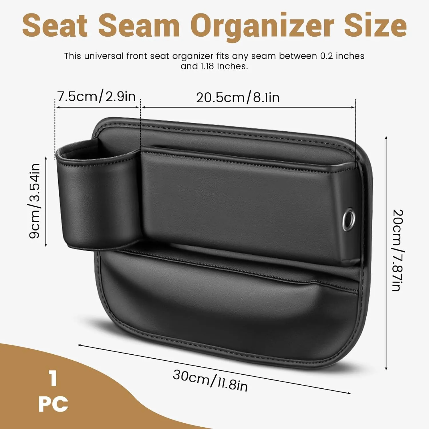 Huakaile Black Car Seat Gap Filler Organizer, Multifunctional Car Leather Cup Holder Gap Bag Pocket, Universal Car Seat Storage Box for Women Men Truck Auto Phone Glasses Key (Black)