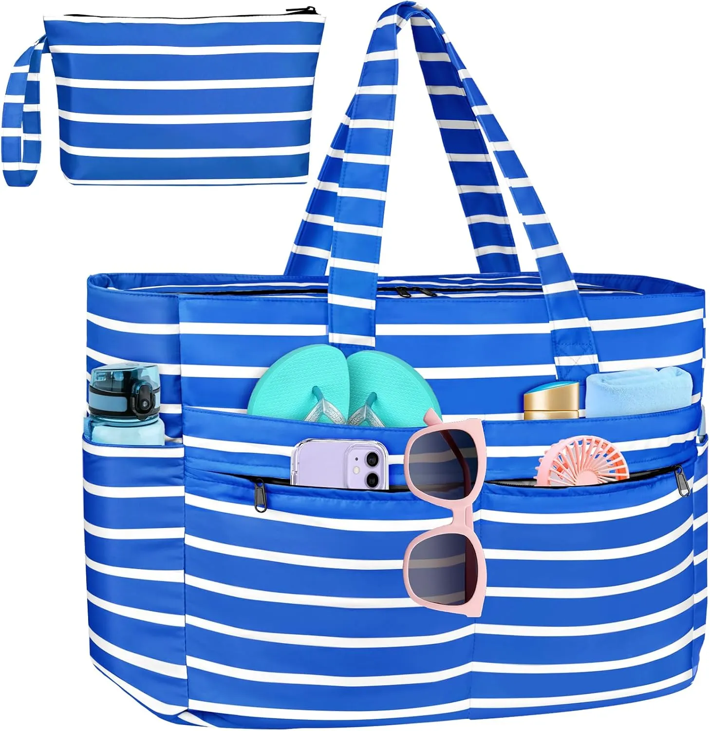 HUANLANG Extra Large Beach Bag Waterproof Beach Totes Bags for Women Men,Pool Bag with Zipper Wet Pocket