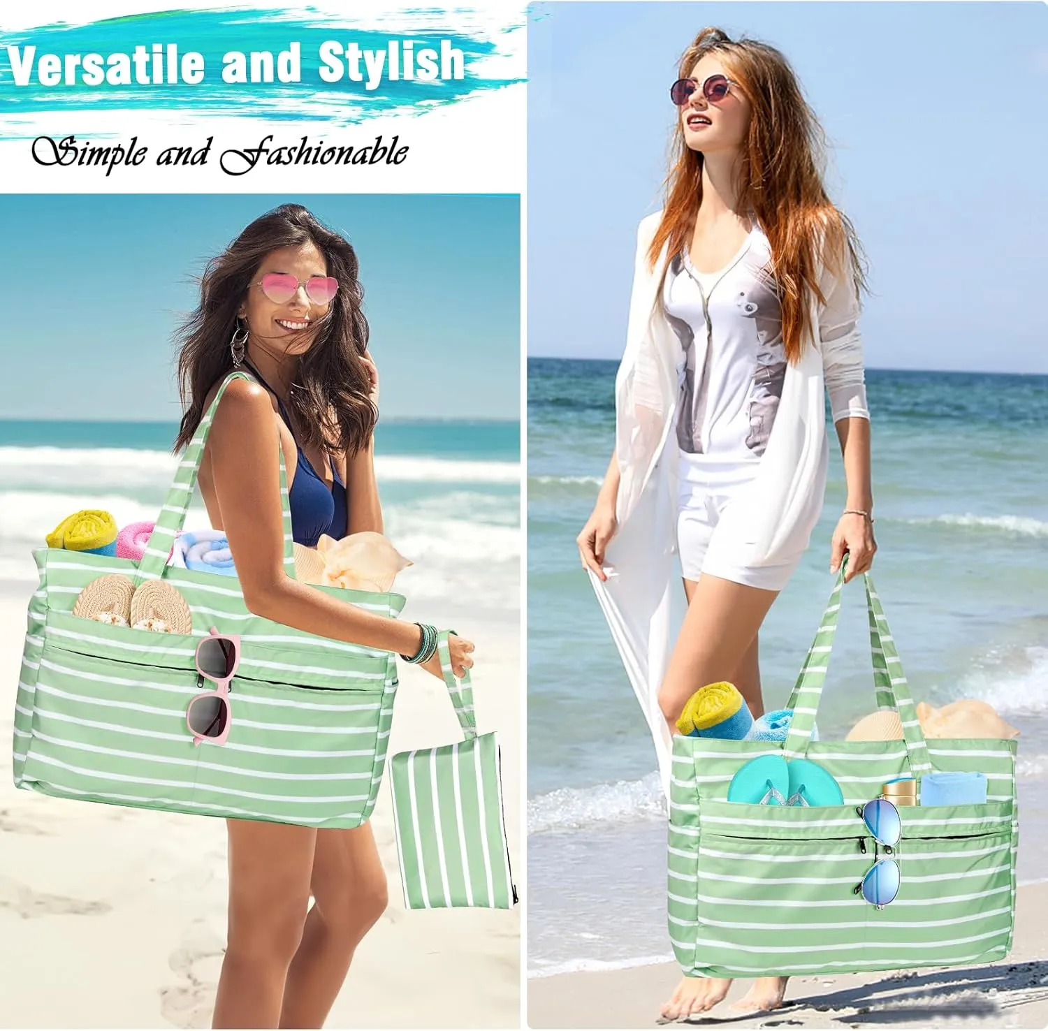 HUANLANG Extra Large Beach Bag Waterproof Beach Totes Bags for Women Men,Pool Bag with Zipper Wet Pocket