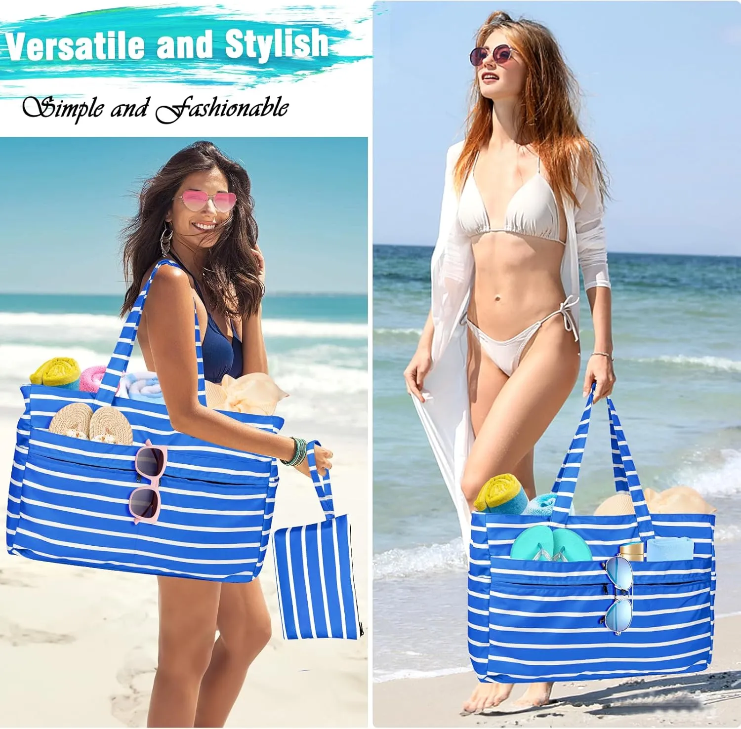 HUANLANG Extra Large Beach Bag Waterproof Beach Totes Bags for Women Men,Pool Bag with Zipper Wet Pocket