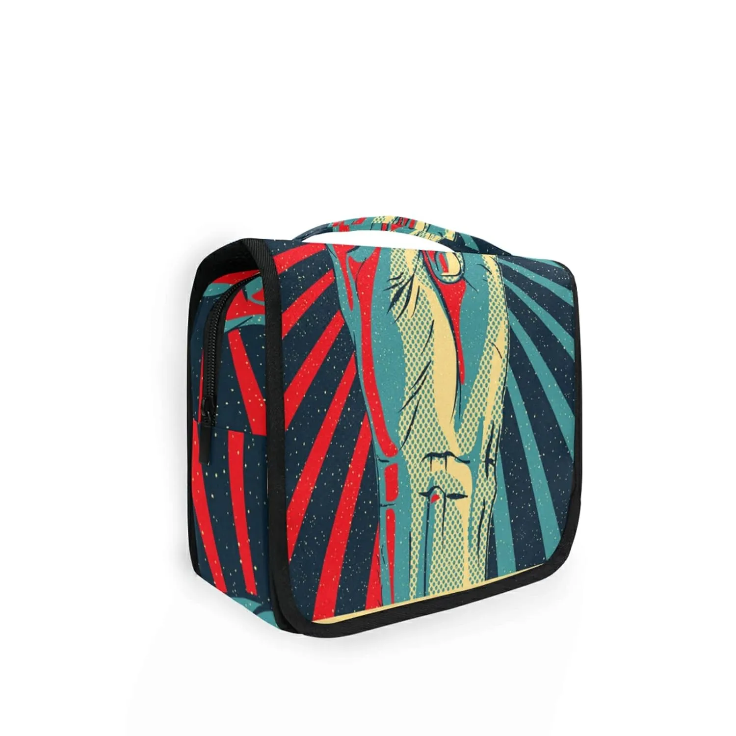 Human Hand Rock and Roll Sign on Red Black Sunshine Lights Travel Cosmetic Bag, Hanging Toiletry Wash bag, Portable Makeup Organizer Brush Case, Storage Bag with Hook for Bathroom Toilet