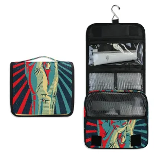Human Hand Rock and Roll Sign on Red Black Sunshine Lights Travel Cosmetic Bag, Hanging Toiletry Wash bag, Portable Makeup Organizer Brush Case, Storage Bag with Hook for Bathroom Toilet