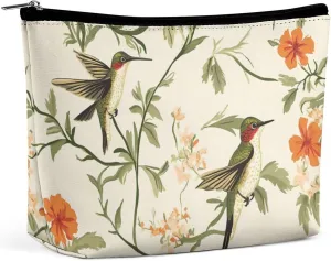 Hummingbirds Flowers Travel Makeup Bag Portable Cosmetic Bags for Women Cute Make Up Pouch Organizer