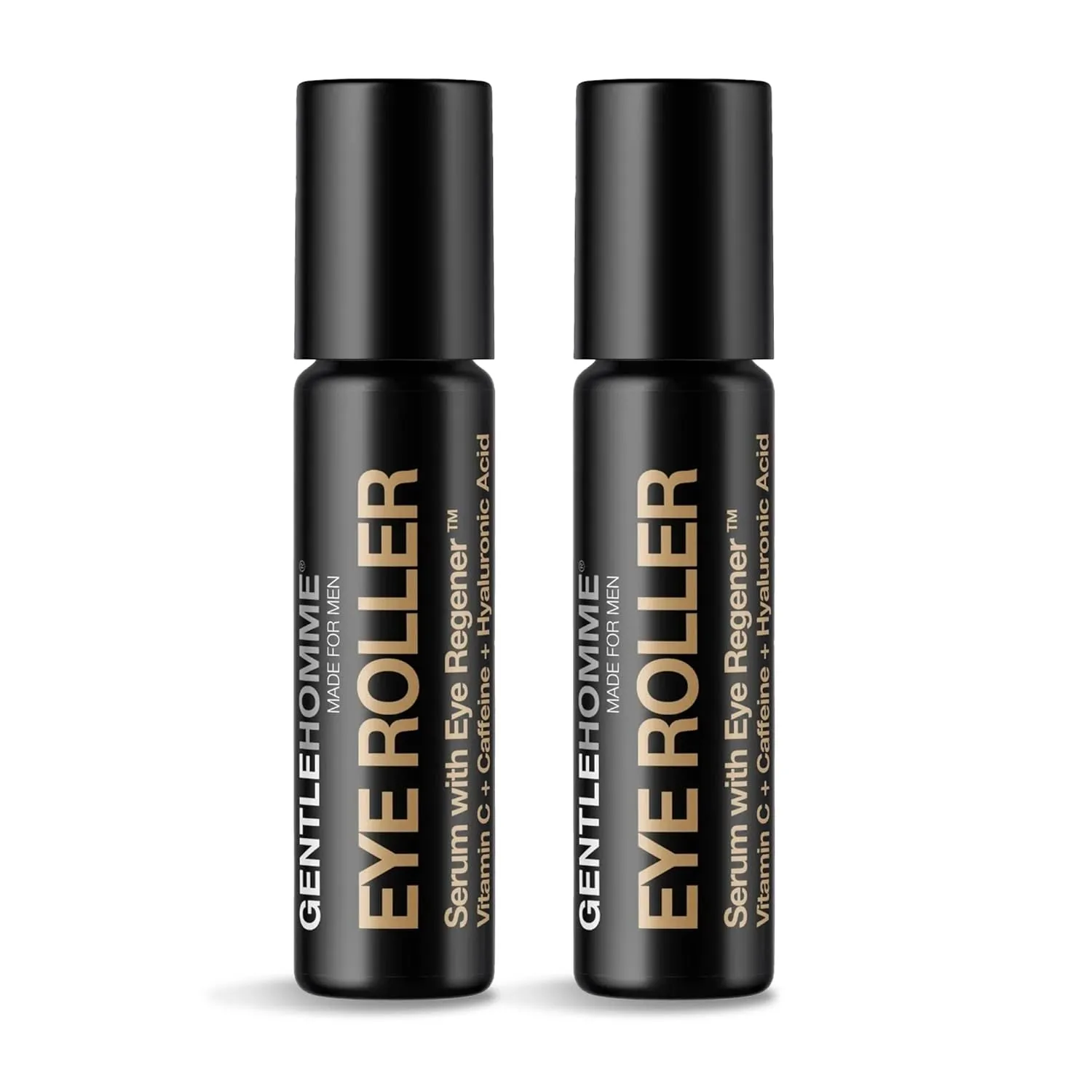 Hyaluronic Acid & Caffeine Eye Roller Serum for Men with Vitamin C – Made in USA – Eye Roller Ball for Dark Circles & Puffiness – Mens Day & Night Anti-Aging Under Eye Serum Roller – 10ml - 2 Pack
