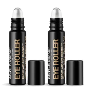 Hyaluronic Acid & Caffeine Eye Roller Serum for Men with Vitamin C – Made in USA – Eye Roller Ball for Dark Circles & Puffiness – Mens Day & Night Anti-Aging Under Eye Serum Roller – 10ml - 2 Pack