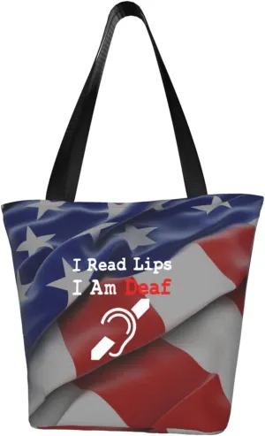 I Am Deaf I Read Lips Women'S Casual One Shoulder Carry Shopping Bag Large Capacity Working Storage Handbag