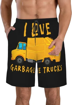 I Love Trash Garbage Trucks Mens Swim Trunks Quick Dry Summer Beach Shorts