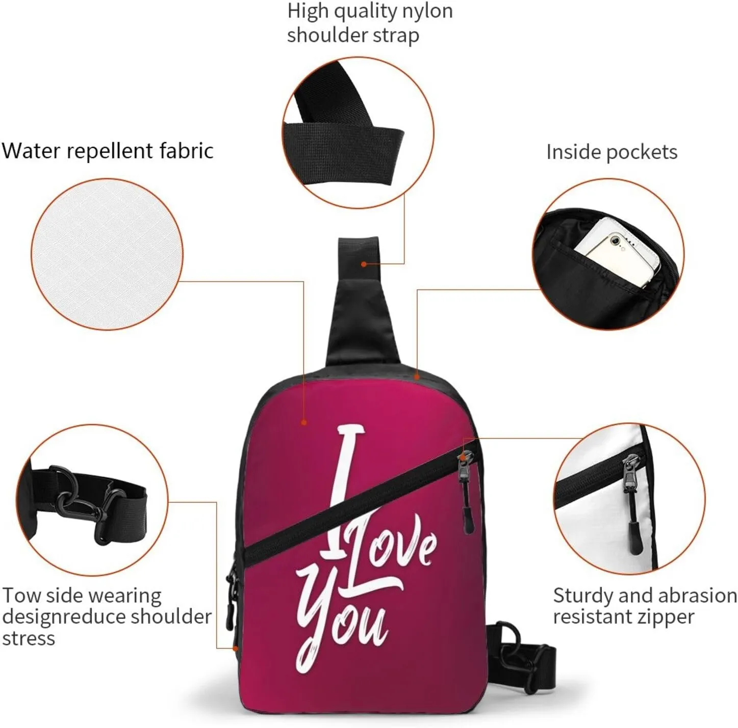 I Love You 1 Sling Bag for Men Women, Small Crossbody Sling Backpack Shoulder Chest Bag, Anti Theft Travel Hiking Sports