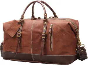 Iblue Full Grain Genuine Leather Weekender Bag Carry On Business Garment Duffel #i524 (XL, brown)