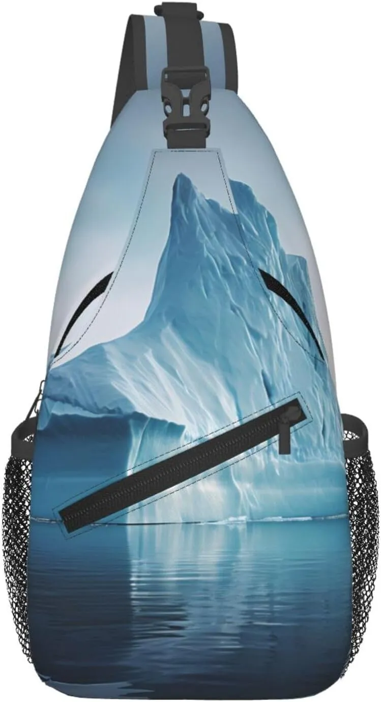 icebergs Patterned multifunctional crossbody chest bag, suitable for casual hiking, unisex, convenient travel backpack