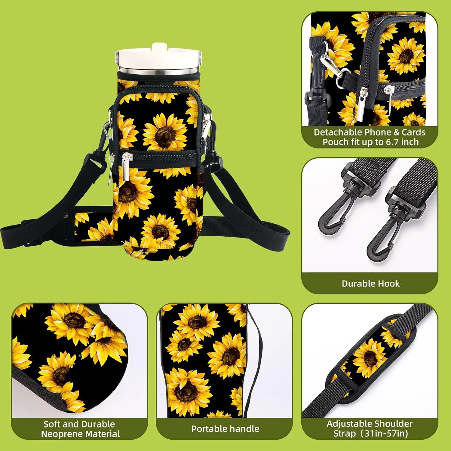 icolor Water Bottle Carrier Bag for Stanley IceFlow Flip Straw Tumbler 20/30oz Stanley IceFlow Mug Carrying Holder Neoprene Sleeve Stanley Cup Accessories Pouch Crossbody Sling for Travel Fitness