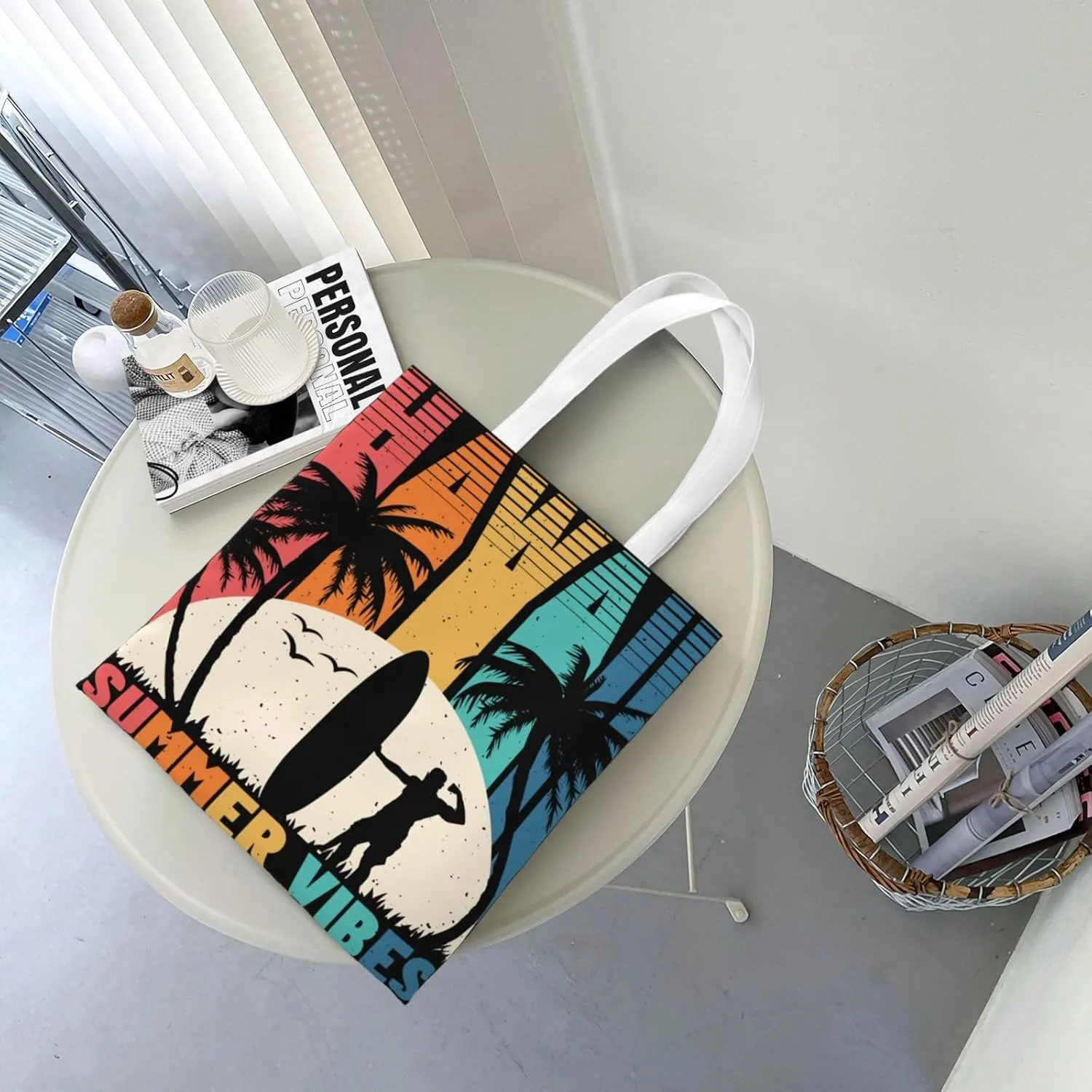 I'd Rather Be In Hawaii Canvas Tote Bag for Women Reusable Grocery Shoulder Bags Shopping Handbags