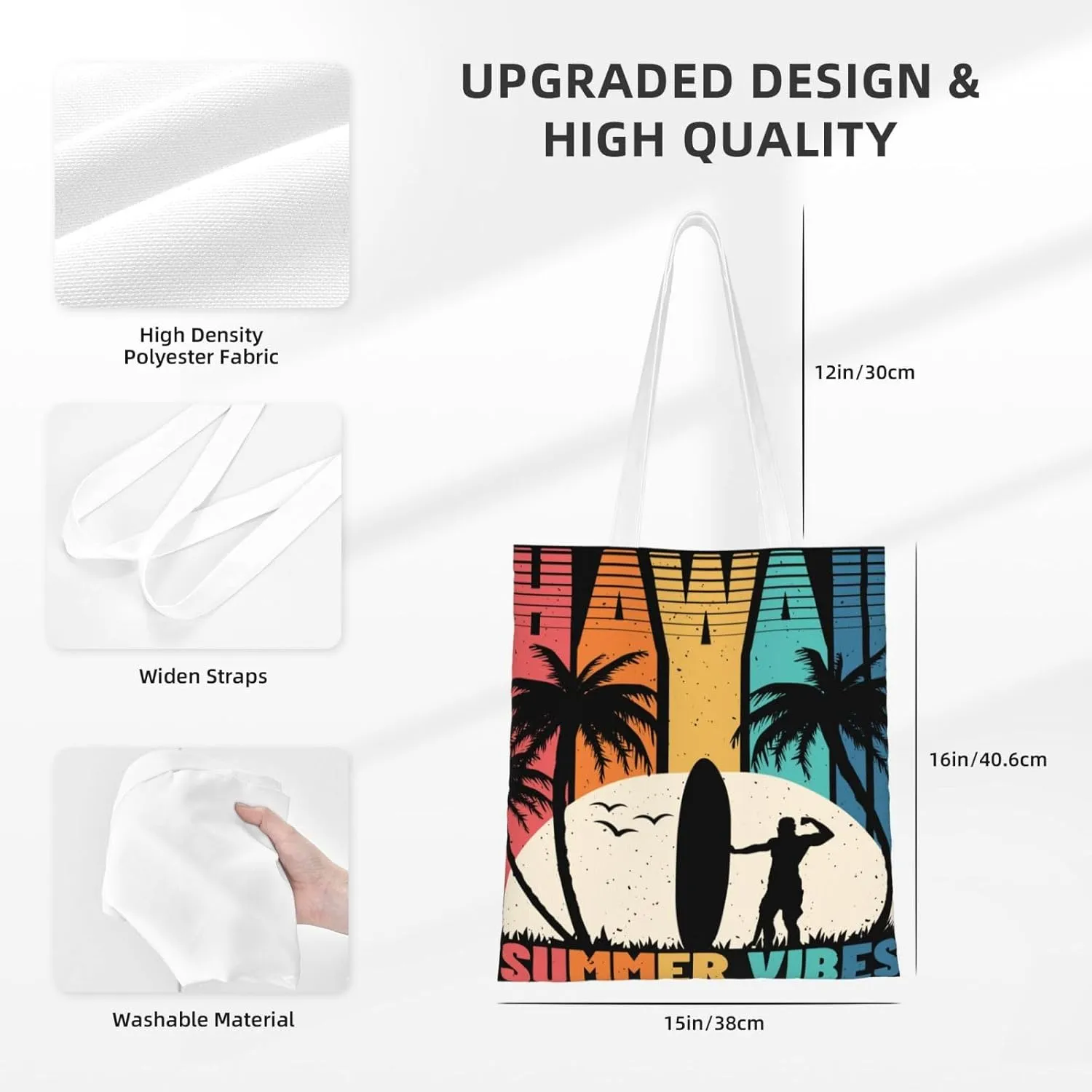 I'd Rather Be In Hawaii Canvas Tote Bag for Women Reusable Grocery Shoulder Bags Shopping Handbags
