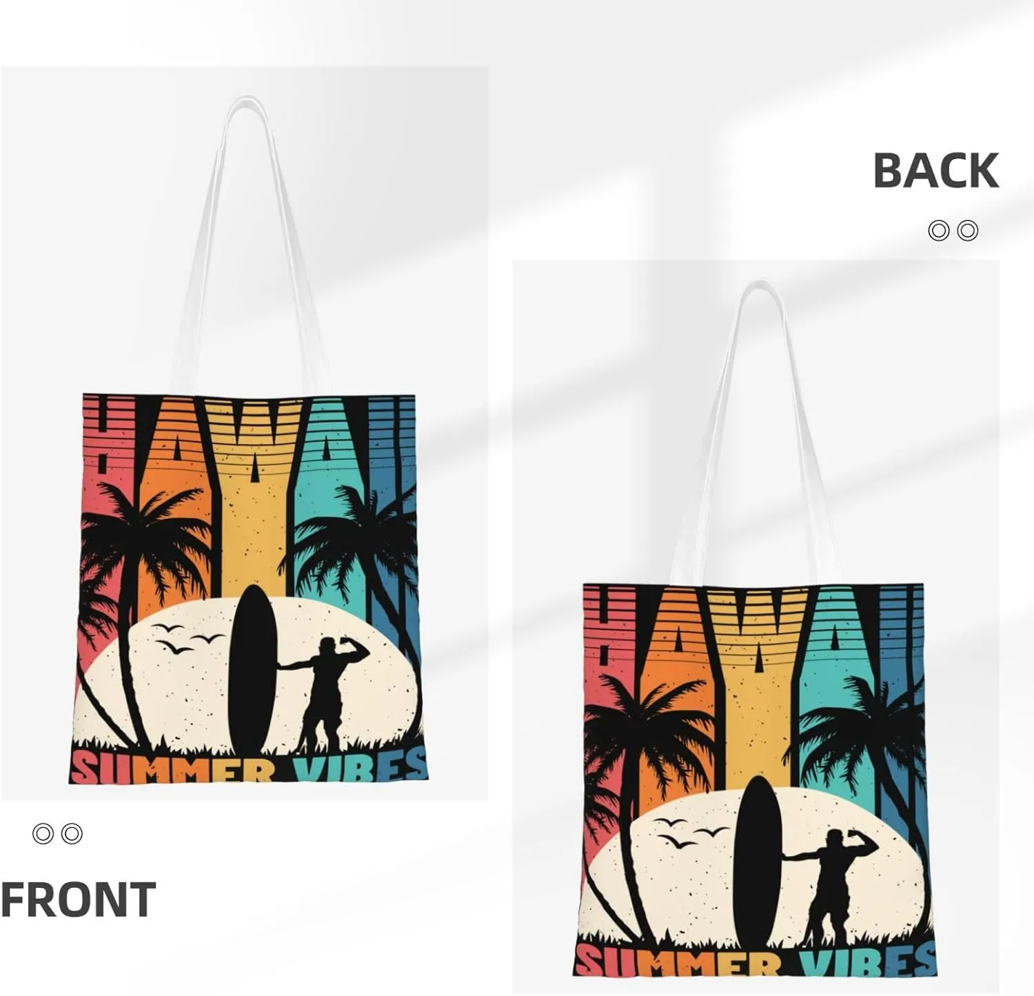 I'd Rather Be In Hawaii Canvas Tote Bag for Women Reusable Grocery Shoulder Bags Shopping Handbags
