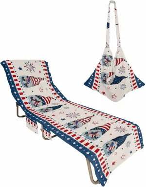 Independence Day Gnomes Beach Pool Patio Lounge Chaise Chair Cover Towel With Pockets,Absorbent & Quick Dry Microfiber Towel Cover Bag Summer Travel Accessories for Sunbathing Country 4th-of-July Flag