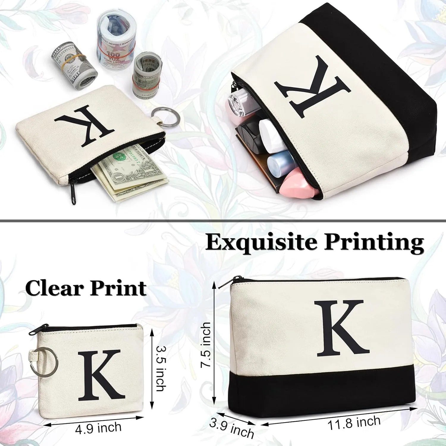 Initial Canvas Tote Bag Birthdays Gift for Women Mom Teacher Friend Bridesmaid,Custom for Wedding Beach Holidays