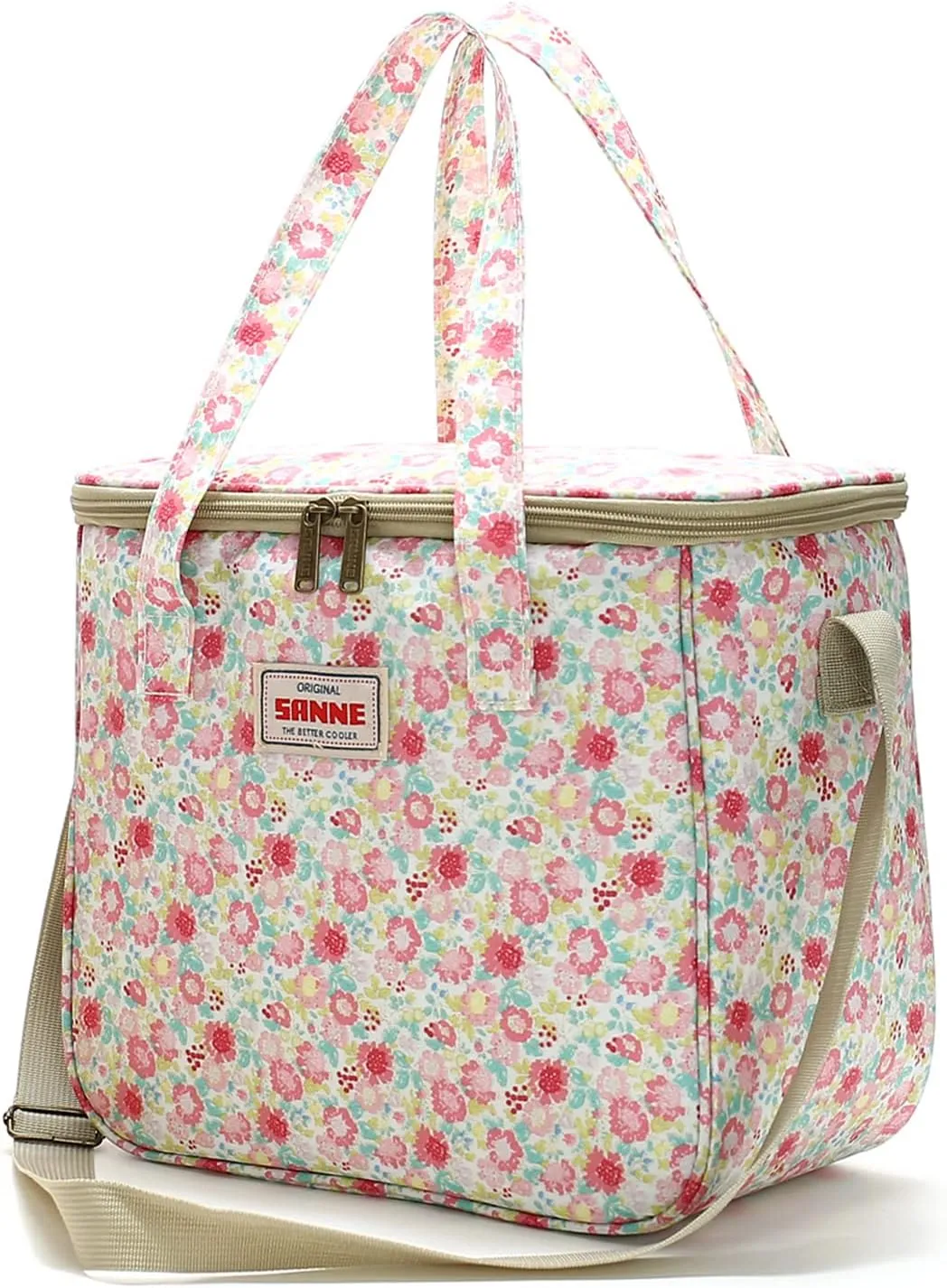 Insulated Cooler Tote Bag for Girls Adult Women, Waterproof Lunch Box Organizer for Office Work School Picnic Beach BBQ party-Pink Floral