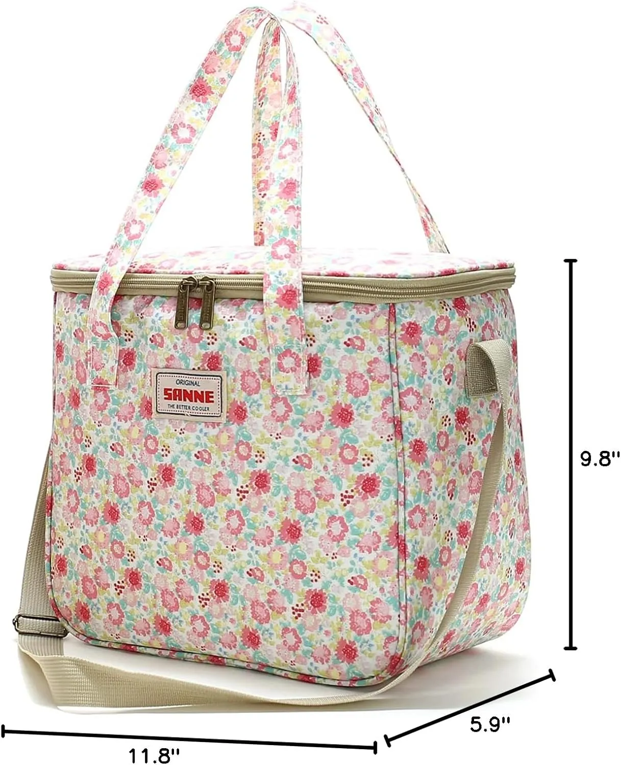 Insulated Cooler Tote Bag for Girls Adult Women, Waterproof Lunch Box Organizer for Office Work School Picnic Beach BBQ party-Pink Floral