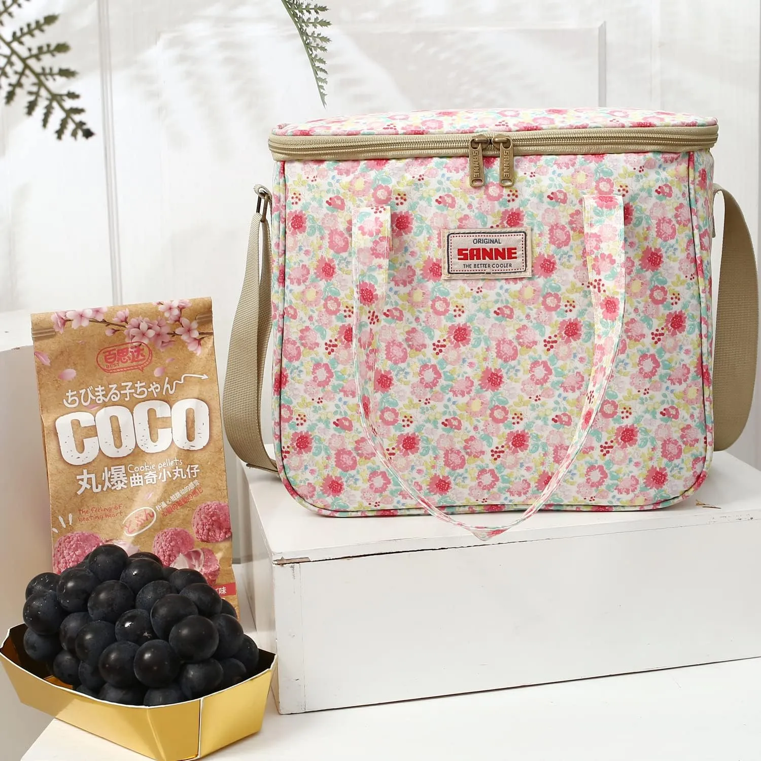 Insulated Cooler Tote Bag for Girls Adult Women, Waterproof Lunch Box Organizer for Office Work School Picnic Beach BBQ party-Pink Floral