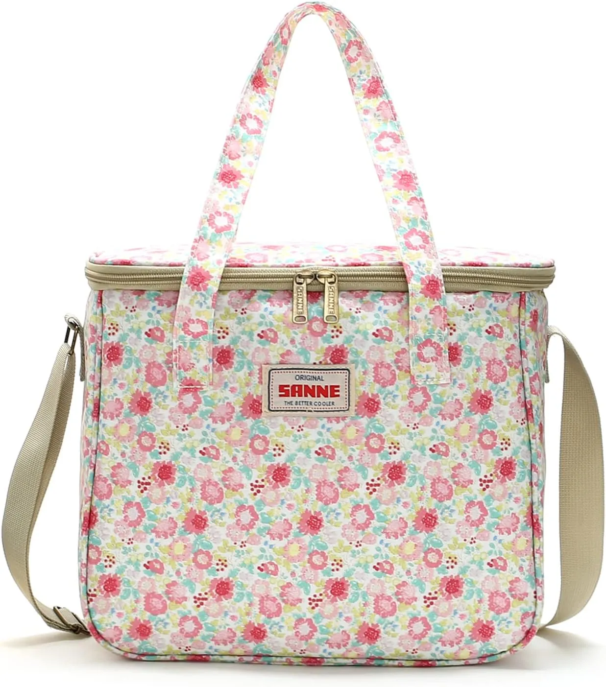 Insulated Cooler Tote Bag for Girls Adult Women, Waterproof Lunch Box Organizer for Office Work School Picnic Beach BBQ party-Pink Floral