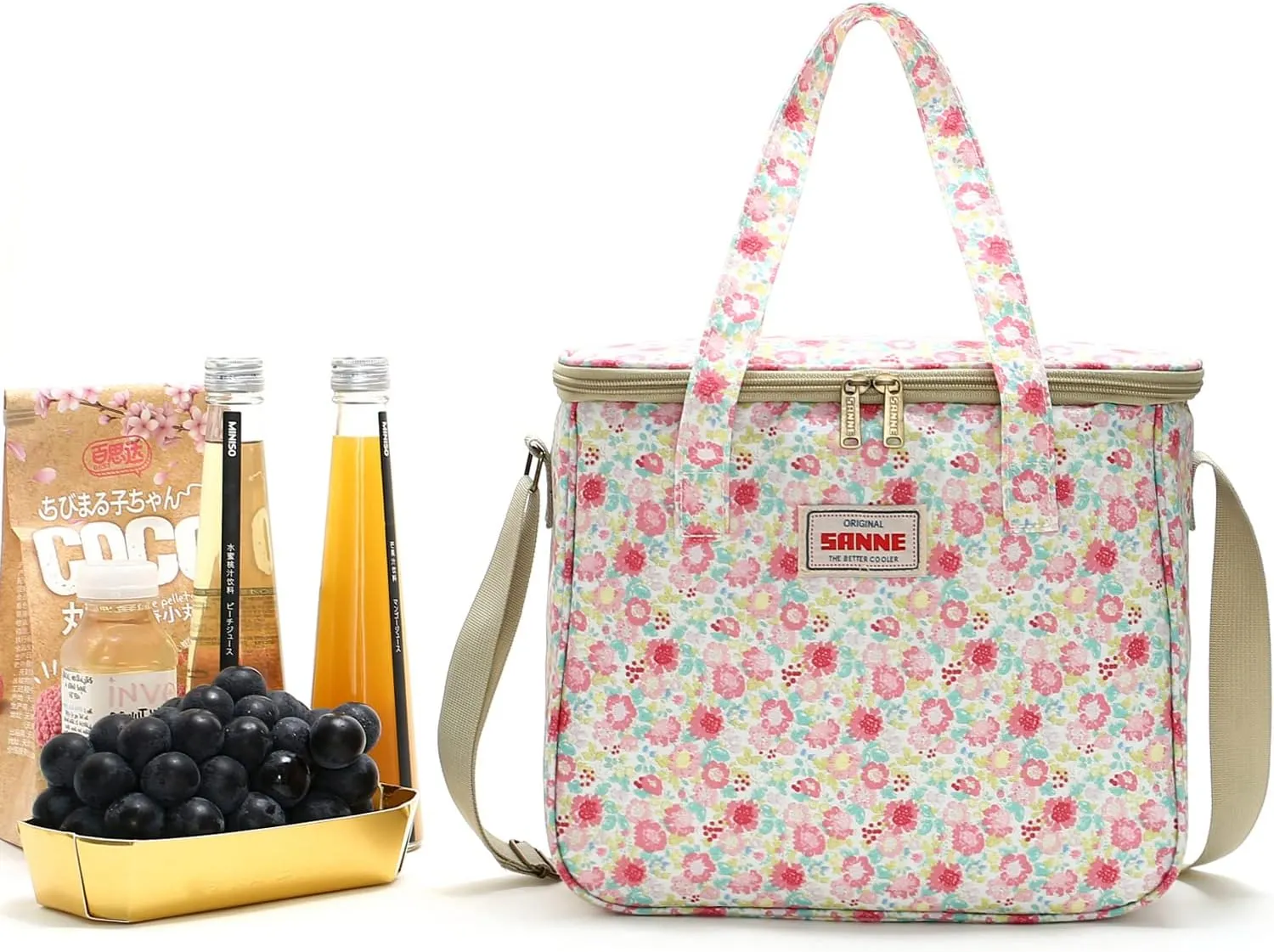 Insulated Cooler Tote Bag for Girls Adult Women, Waterproof Lunch Box Organizer for Office Work School Picnic Beach BBQ party-Pink Floral