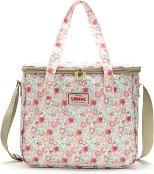 Insulated Cooler Tote Bag for Girls Adult Women, Waterproof Lunch Box Organizer for Office Work School Picnic Beach BBQ party-Pink Floral