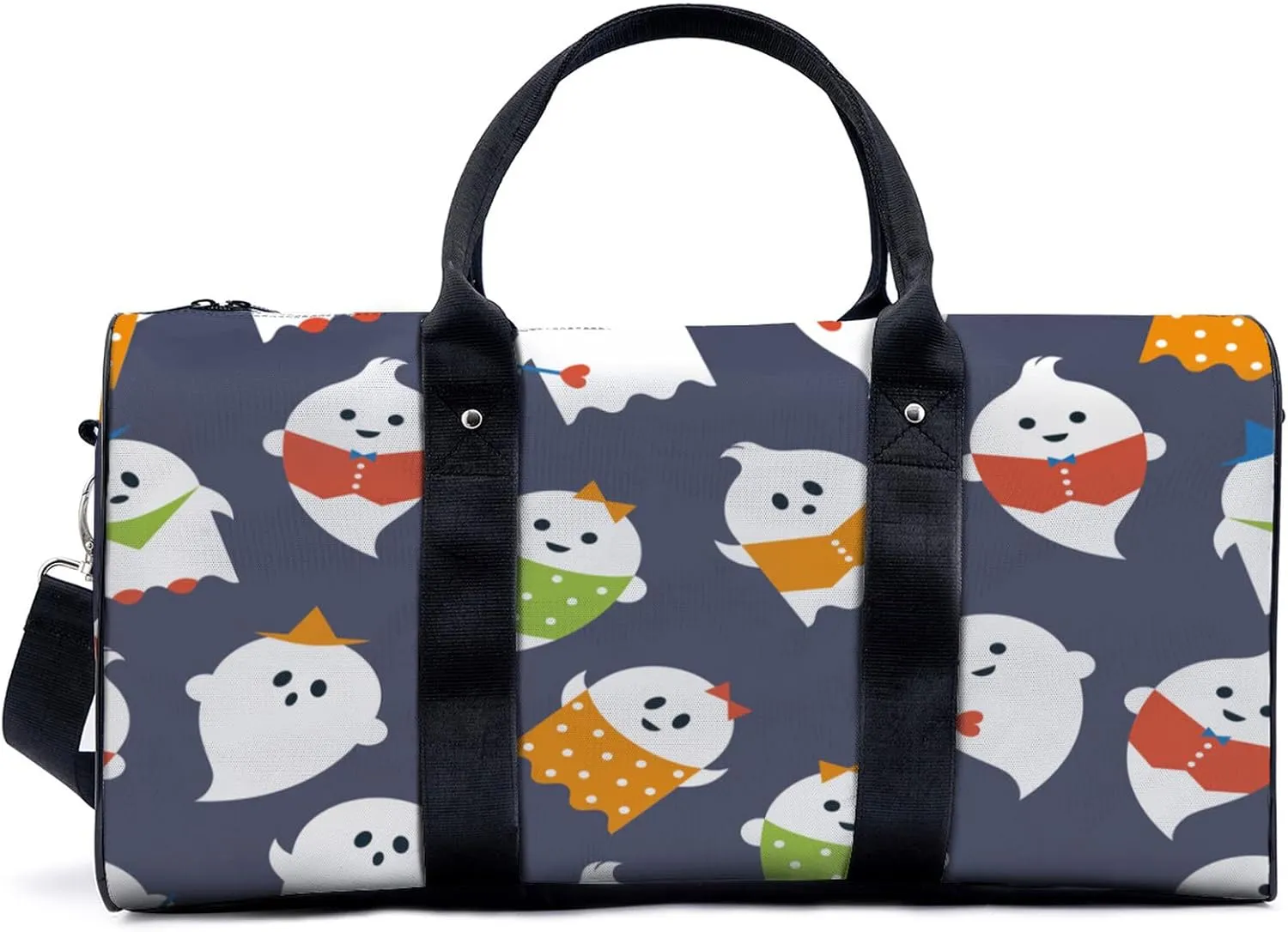 Interesting Ghost Pattern Travel Luggage Duffel Bag with Adjustable Strap Cartoon Sports Bag Lightweight Canvas Gym Tote Bag for Men and Women