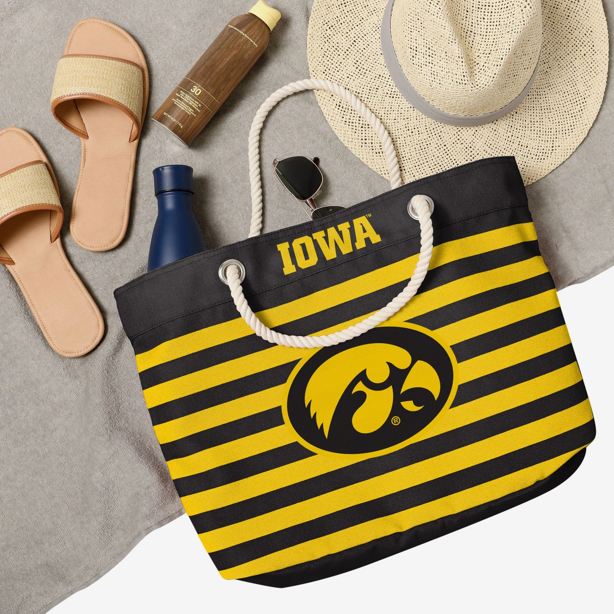 Iowa Hawkeyes Nautical Stripe Tote Bag