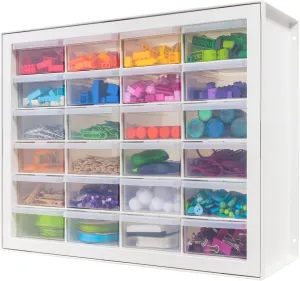 IRIS USA Plastic Drawer Storage Organizer, 24-Drawer Teacher Toolbox Bead Small Parts Organizer Cabinet for Hardware Crafts Nuts Bolts Tools Sticker Home Business Scrapbook Art Hobby Garage - White