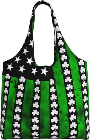 Irish American Flag Canvas Tote Bags Reusable Shopping Bag Handbag for Shopper Beach Gifts