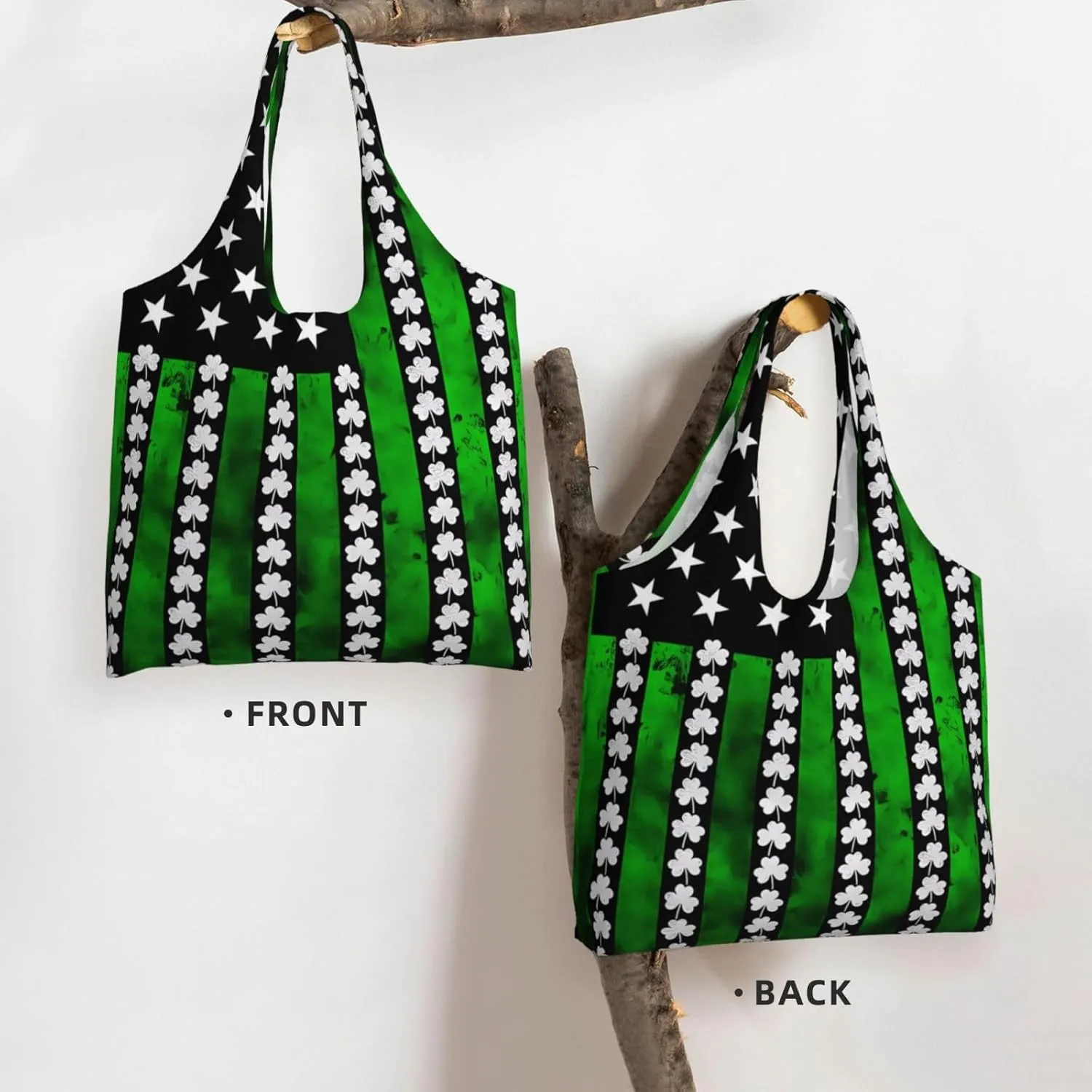 Irish American Flag Canvas Tote Bags Reusable Shopping Bag Handbag for Shopper Beach Gifts