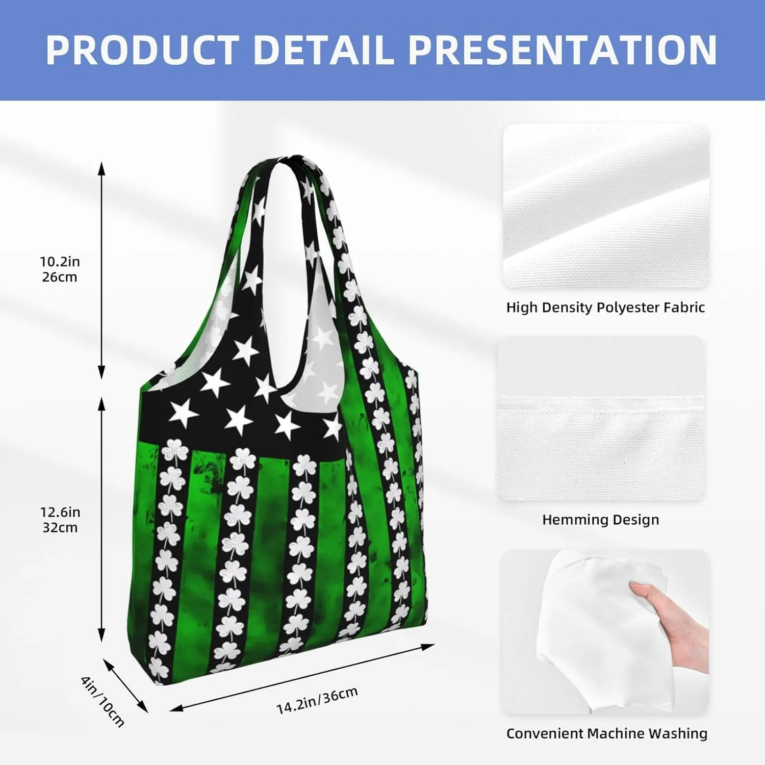 Irish American Flag Canvas Tote Bags Reusable Shopping Bag Handbag for Shopper Beach Gifts