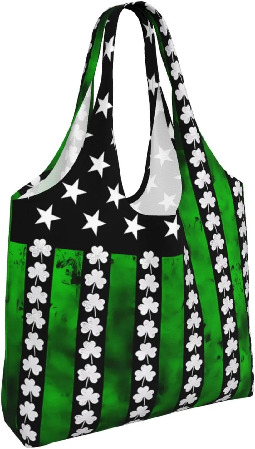 Irish American Flag Canvas Tote Bags Reusable Shopping Bag Handbag for Shopper Beach Gifts