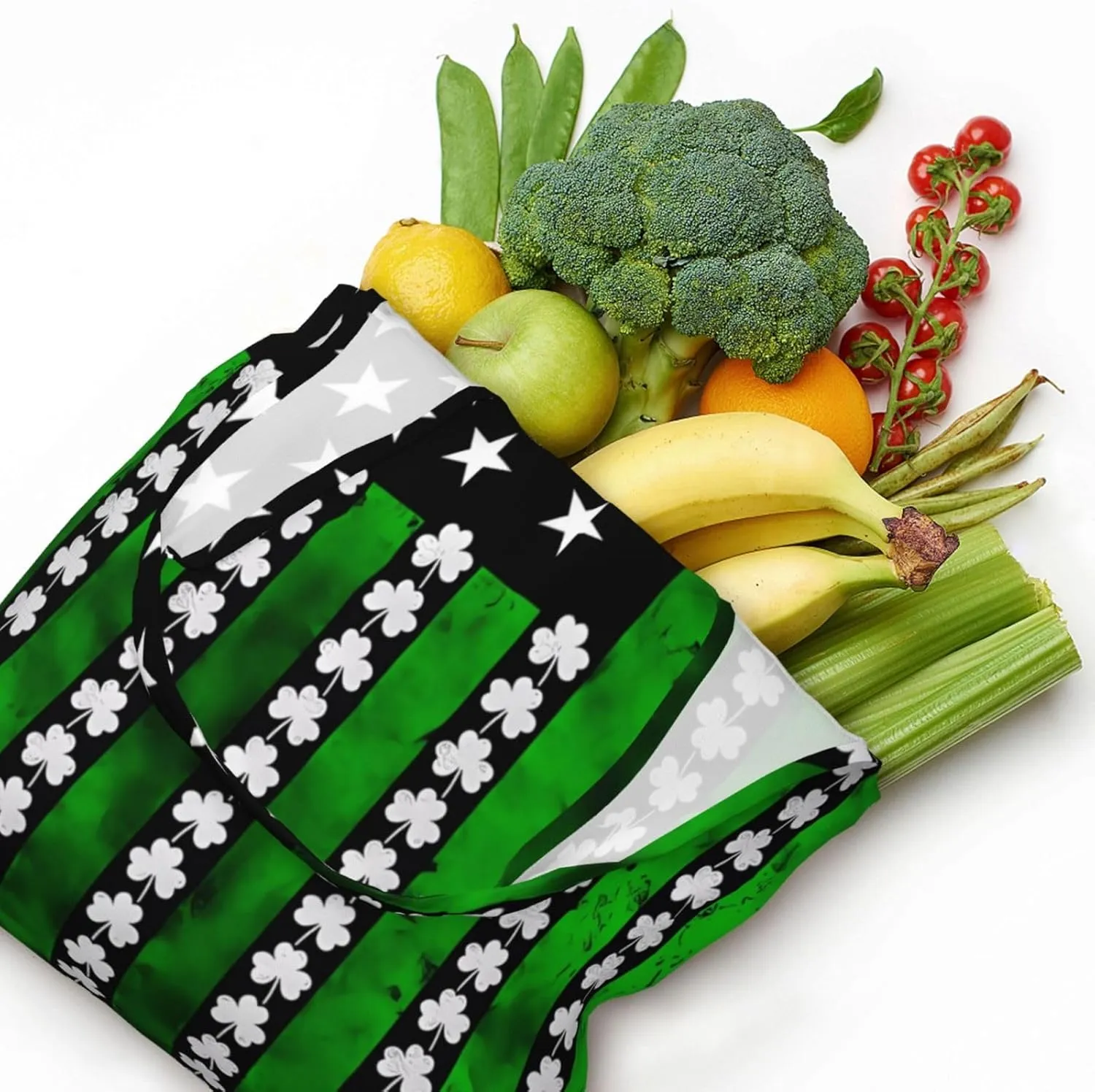 Irish American Flag Canvas Tote Bags Reusable Shopping Bag Handbag for Shopper Beach Gifts