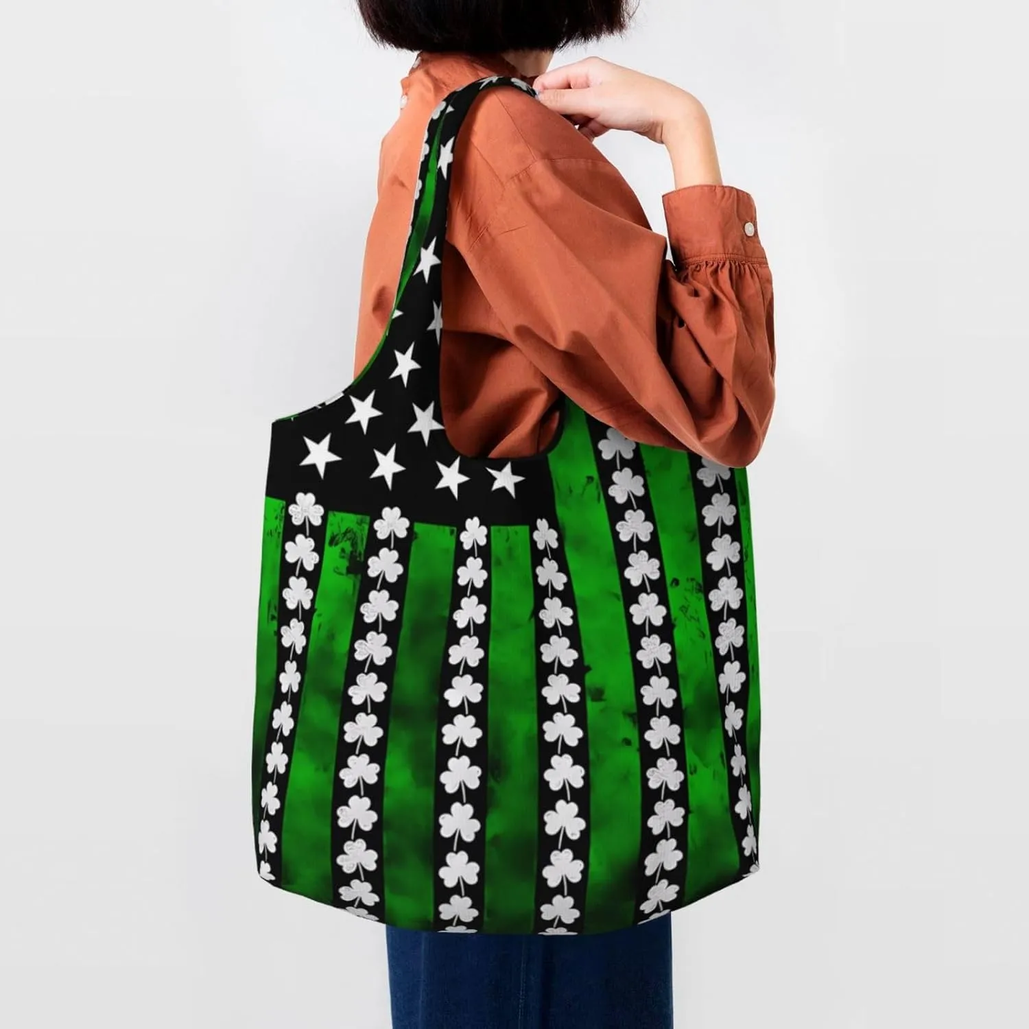 Irish American Flag Canvas Tote Bags Reusable Shopping Bag Handbag for Shopper Beach Gifts
