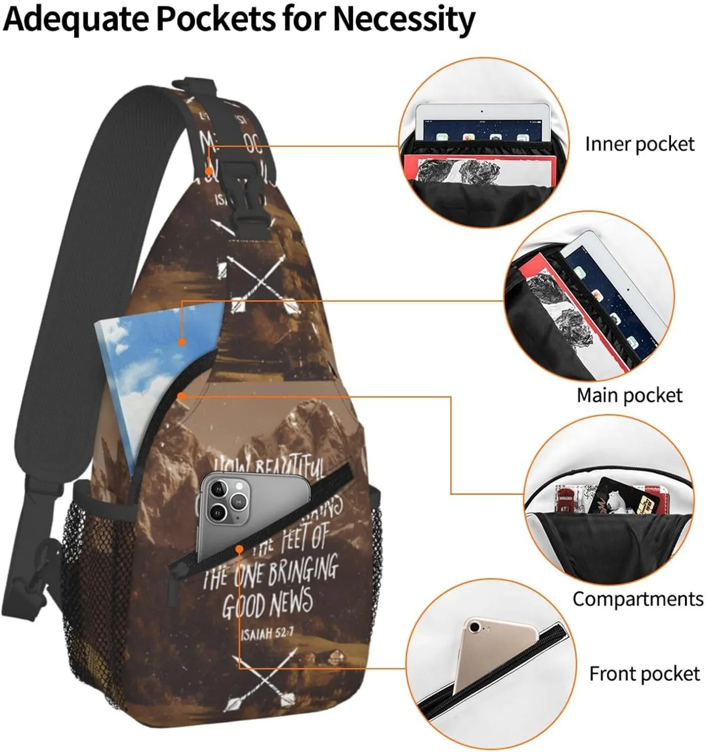 Isaiah Chest Sling Bag Crossbody Shoulder Backpack Bag Gym Cycling Travel Hiking Daypack Cross Bag