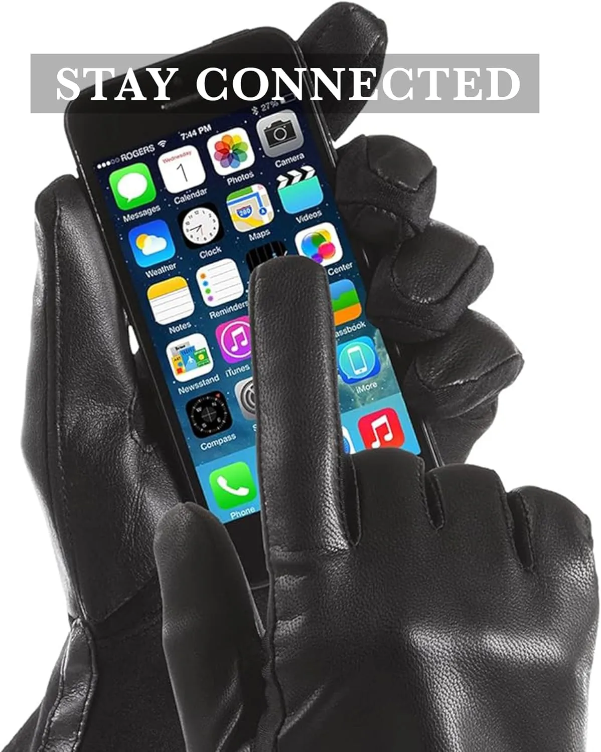 isotoner Women's Classic Stretch Leather Touchscreen Cold Weather Gloves, Fleece Lining