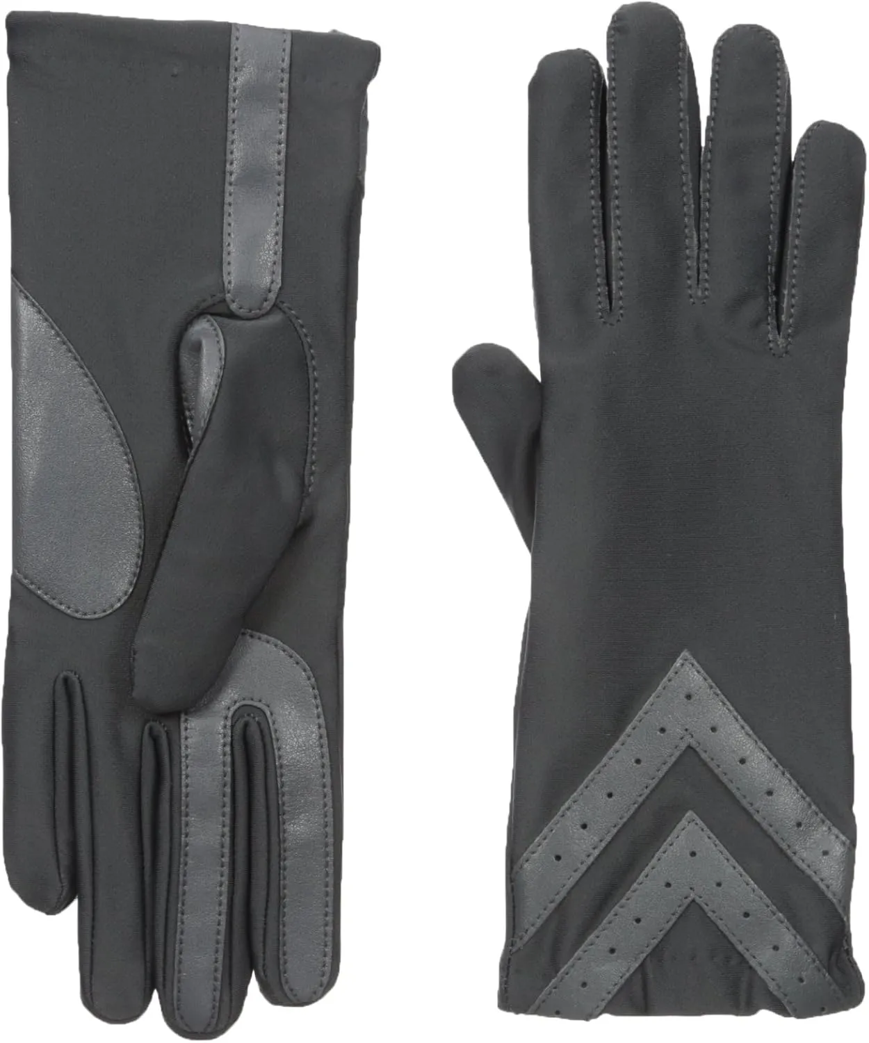 isotoner womens Spandex Touchscreen Cold Weather With Warm Fleece Lining and Chevron Details Winter Gloves