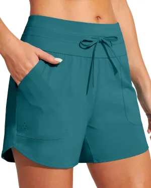 IUGA Womens 5" Swim Board Shorts Stretchy High Waisted Beach Shorts for Women Quick Dry UPF 50  Swimsuit Bottoms with Liner