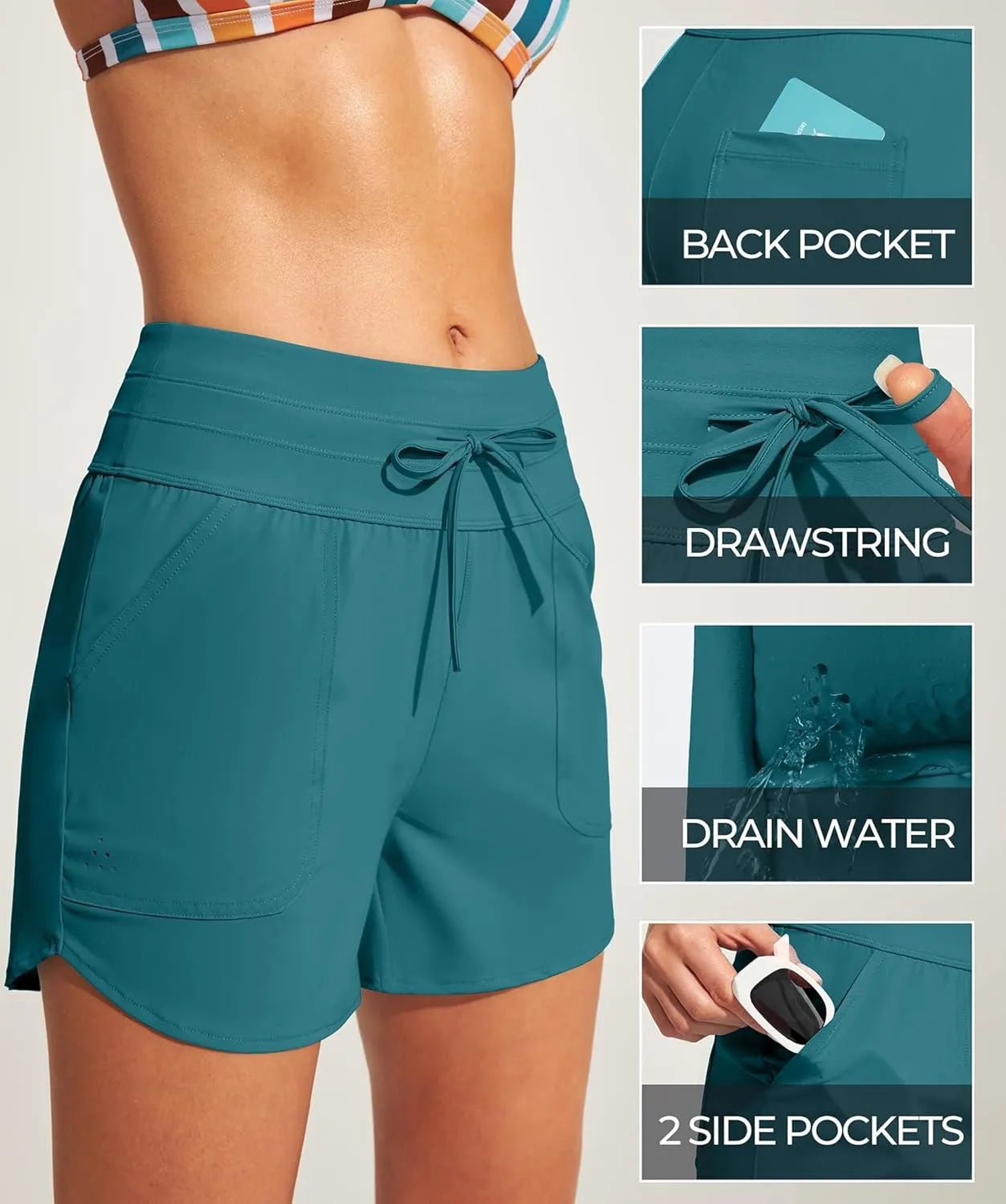 IUGA Womens 5" Swim Board Shorts Stretchy High Waisted Beach Shorts for Women Quick Dry UPF 50  Swimsuit Bottoms with Liner