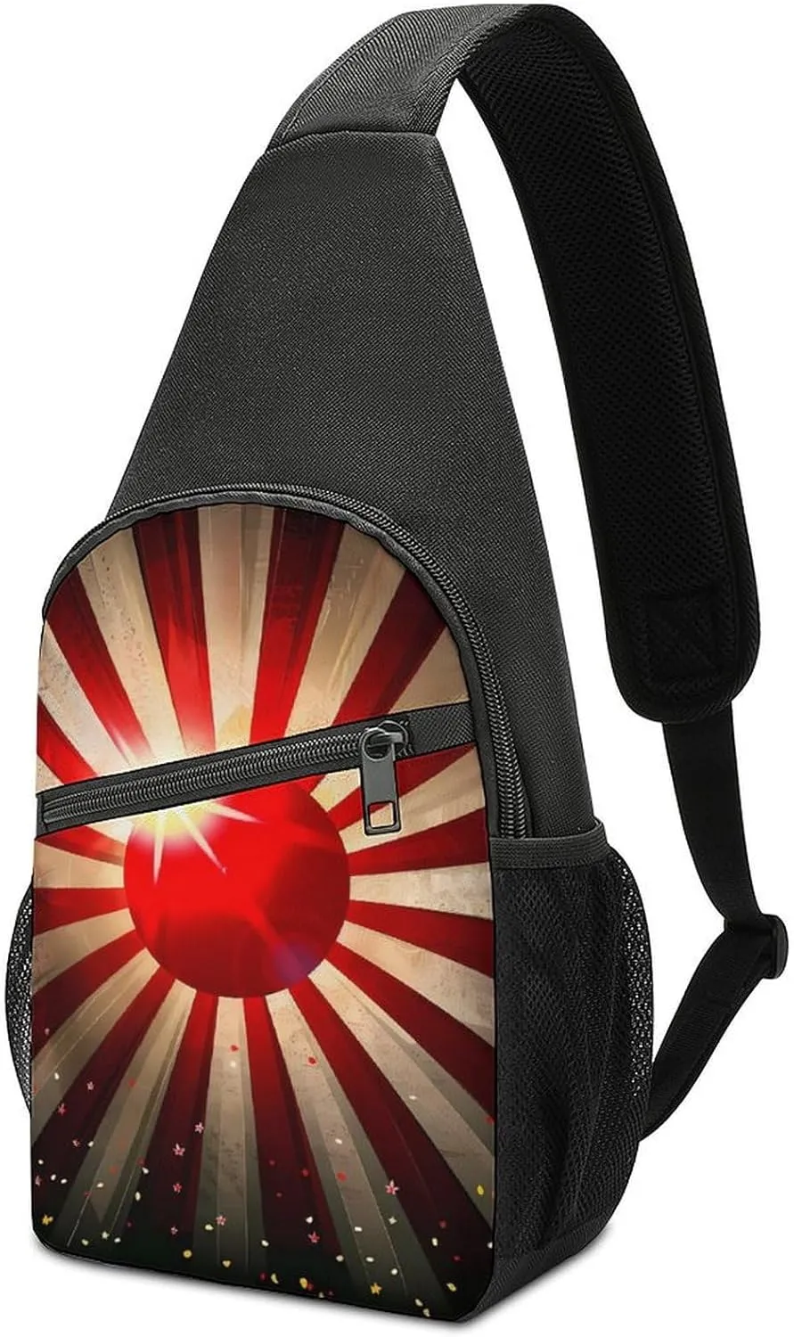 Japanese Rising Sun Flag Light Rays Casual Crossbody Bag Travel Shoulder Bag Hiking Chest Bag Sling Backpack with Pocket for Men Women