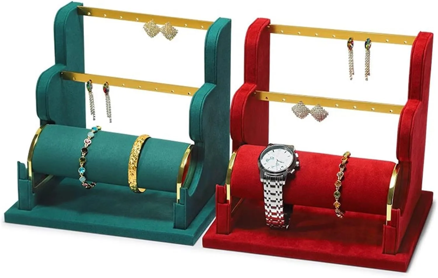 Jewelry Display Stand Earring Display Holder, Velvet Jewelry Display Stand, Detachable Bracelet Display Organizer Stand, Jewelry Holder for Watch Display Jewelry Holder (Color : Brass)