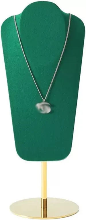 Jewelry Stand Organizer Elegant 14" 3D Green Velvet Necklace Jewelry Display Model Bust Stand for Home and Business Storage Jewelry Display Holder