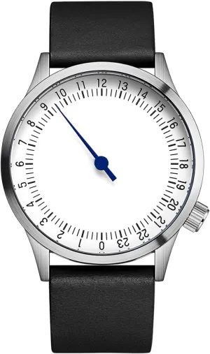 JIANDUN Swiss Movement Men's One Hand 24 Hour Watch Single Hand Black Case with Italian Leather Strap