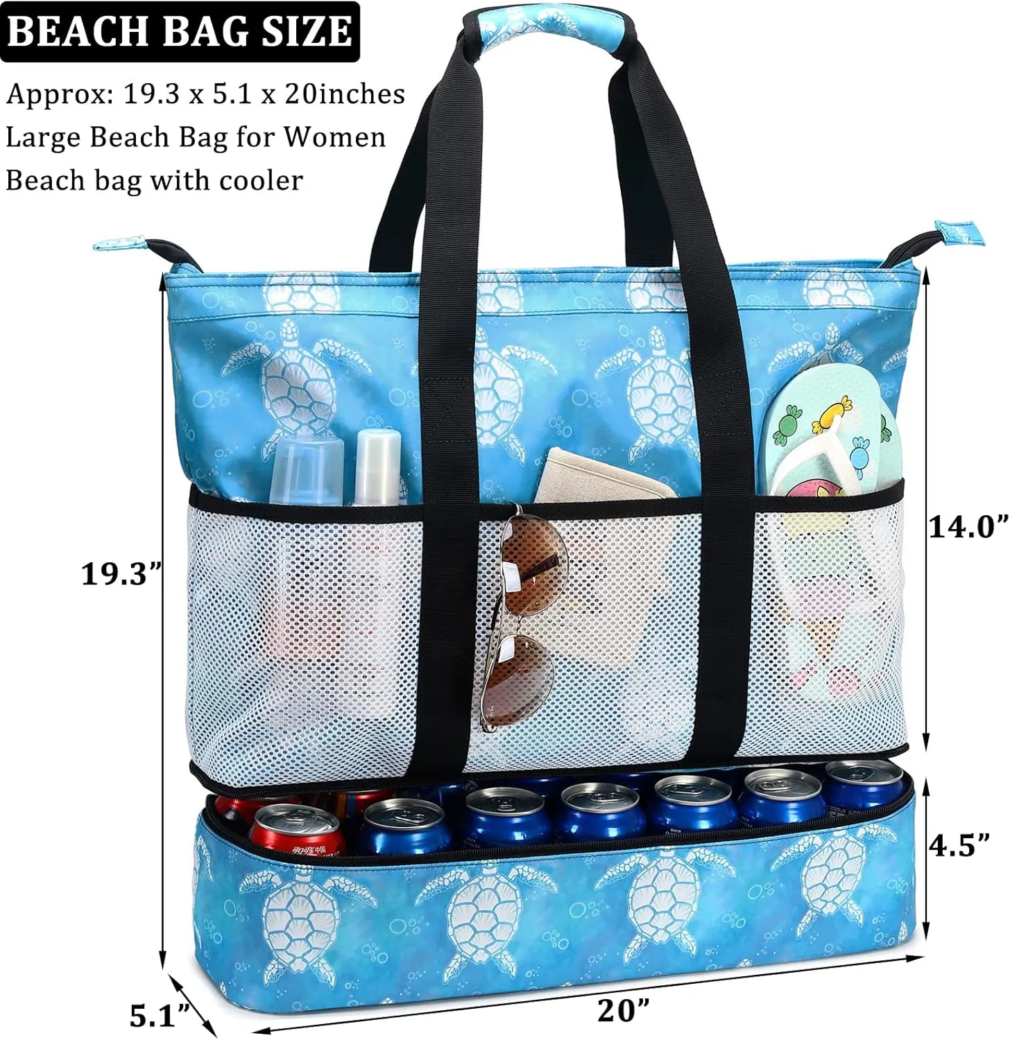 JIANYA Beach Bag Women Waterproof Sandproof Beach Tote Bags with Cooler Top Zipper Large Totes for Pool Travel Daily