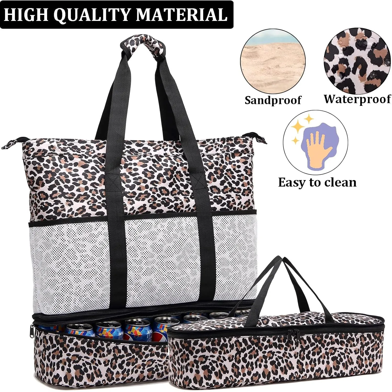 JIANYA Beach Bag Women Waterproof Sandproof Beach Tote Bags with Cooler Top Zipper Large Totes for Pool Travel Daily